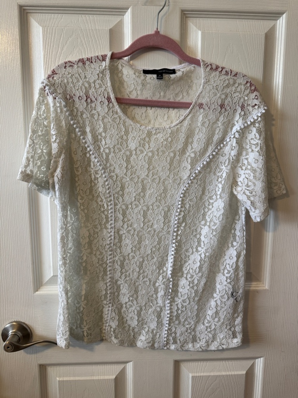 Harve Benard White Lace Short-Sleeve Blouse